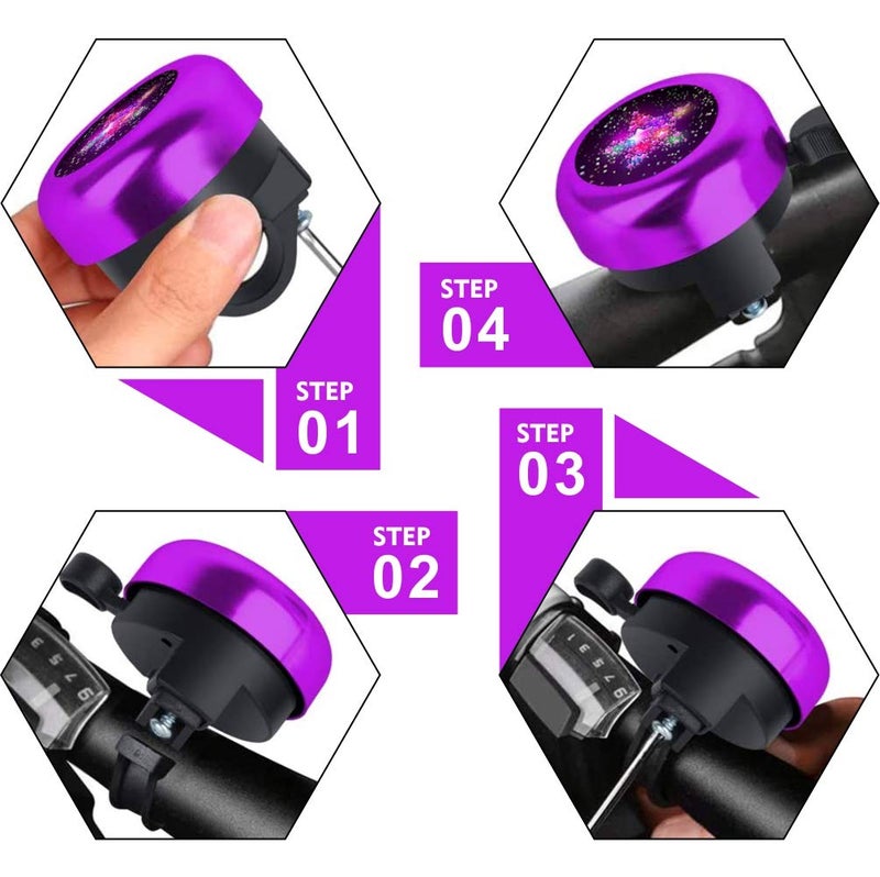 IVYRISE Kids Bike Bell, Aluminum Bicycle Bell for Kids Girls Toddlers Gifts, Cute Clear Sound Children's Bike Accessories Bell Ring, Adjustable Size Lovely Bike Horn Purple - Image 5